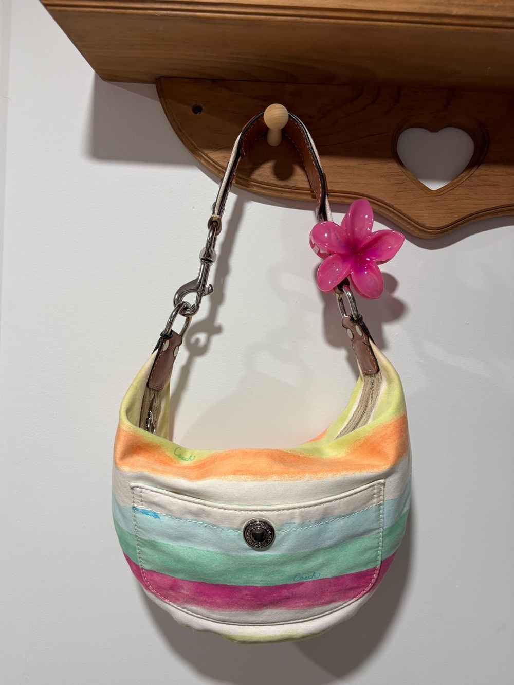 2006 Vintage Coach Hampton Watercolor Stripe Small Hobo Shoulder Bag 10021